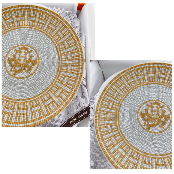 BRAND NEW Hermes Mosaique Au24 Gold Dessert Plate - Picture 7 of 14